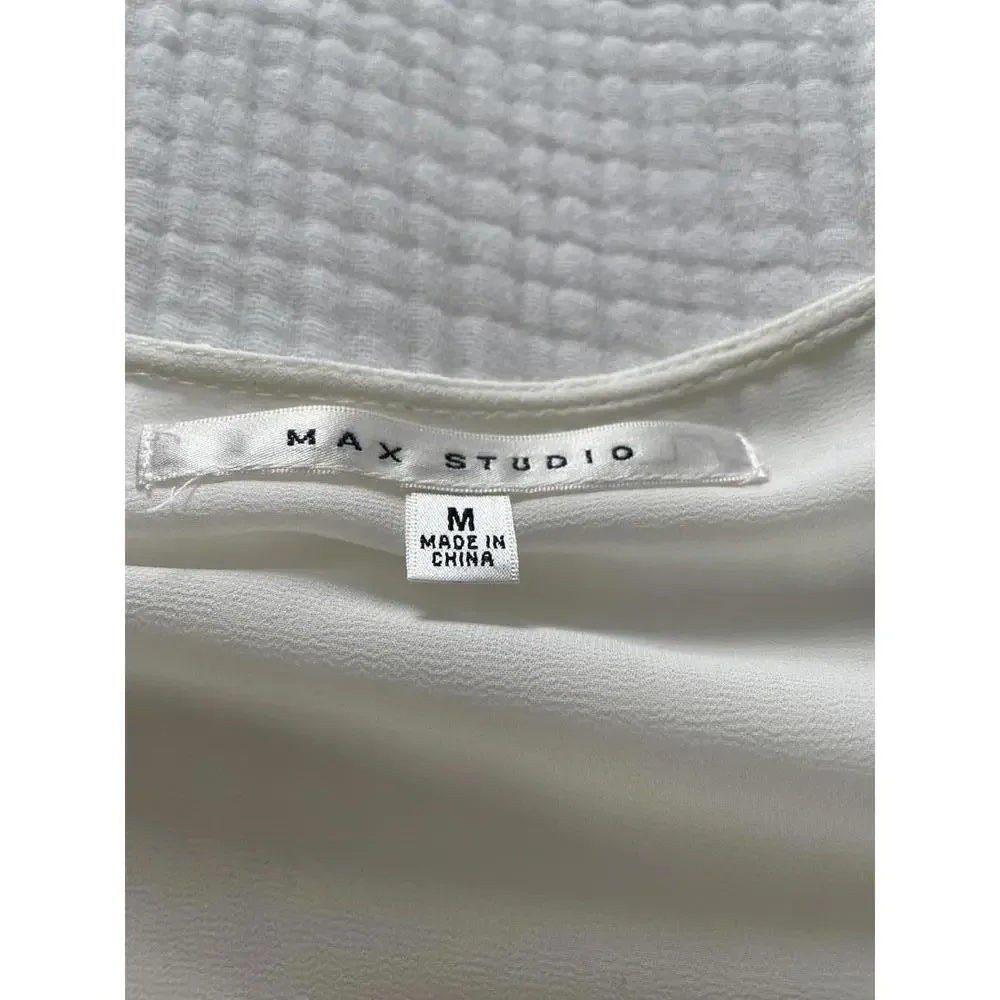 Max Studio - White Long Sleeve Blouse with Embroidered Detail - Size M - Picture 7 of 7